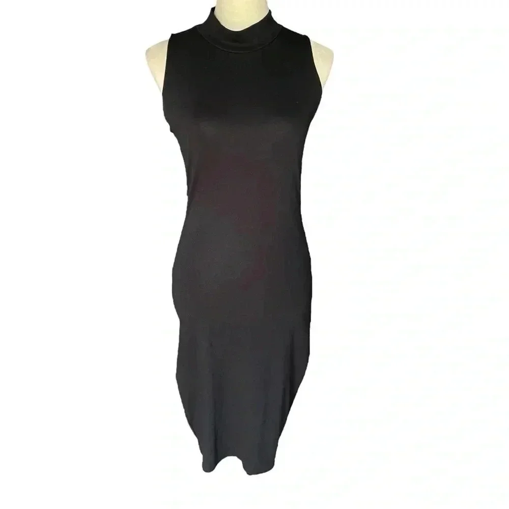 Zara Trafaluc Cutout Stretch Sleeveless Turtleneck Midi Black Dress Women Size M - Picture 3 of 6